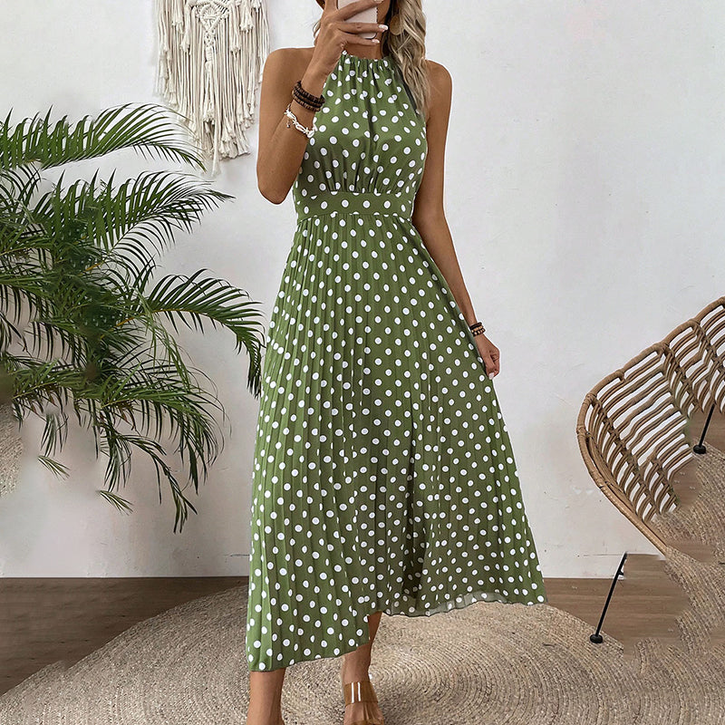 👗 LIMITED-TIME 50% OFF! ✨ Polka Dot Halter Neck Dress – Flowy, Flattering, Retro-Chic 🌼