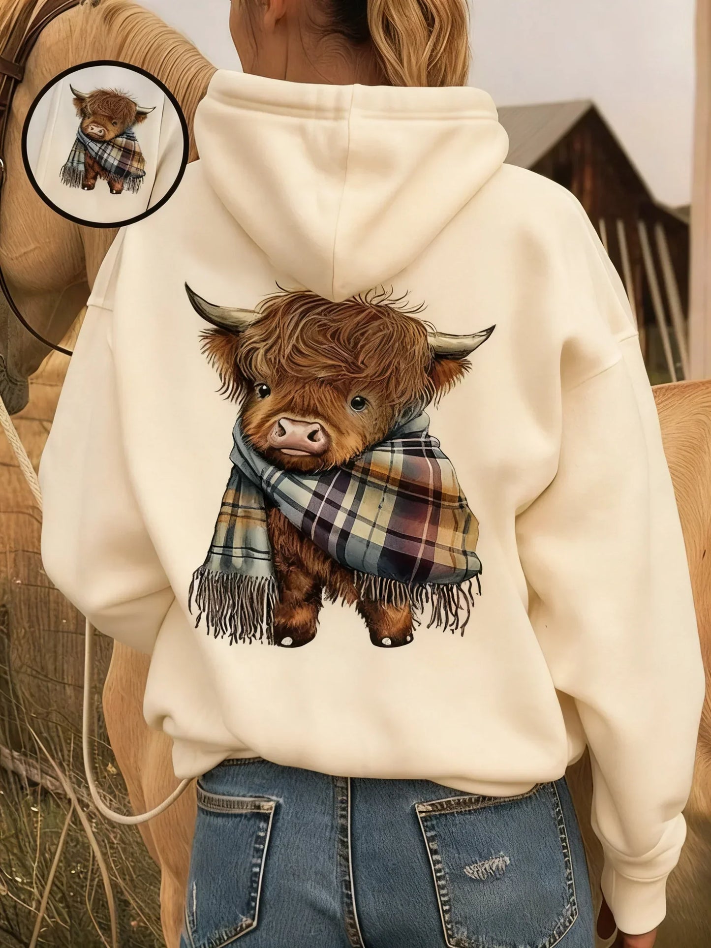🎄🎅CHRISTMAS SALE 68% OFF!!🎁Cute Highland Cow Cozy Fleece-Lined Hooded Sweatshirt🦬