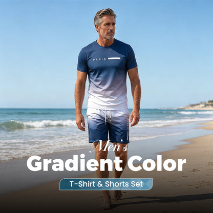 🏖️Summer Cool Deal: ONLY ￡15.99!!😎Men's Gradient Color T-Shirt & Shorts Set