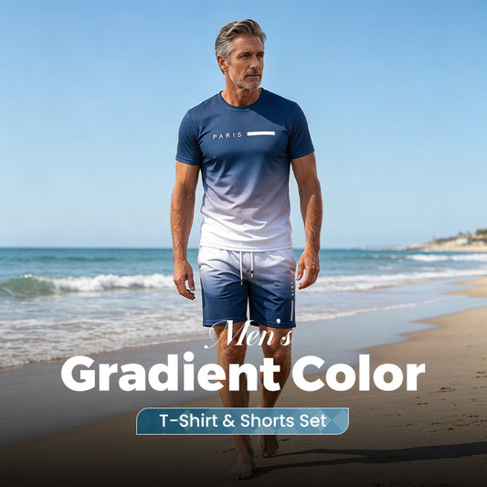 🏖️Summer Cool Deal: ONLY ￡15.99!!😎Men's Gradient Color T-Shirt & Shorts Set