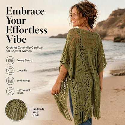 🔥This Week's Special Price:£15.99!!😍Women’s Oversized Knit Cardigan – Lightweight Crochet Tassel Kimono for Spring & Summer 🌸