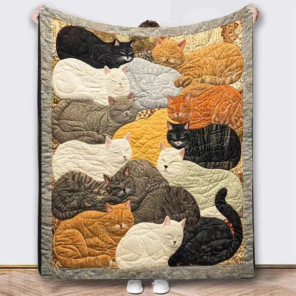 🐱💤 Cozy 9‑Panel Sleeping Cats Blanket – Ultra‑Soft Flannel, Reversible Design, Perfect for Sofa, Bed & Travel 🌙✨