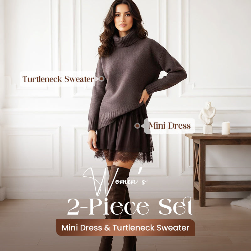 📢59% OFF NOW🔥Turtleneck Sweater Mini Dress Set