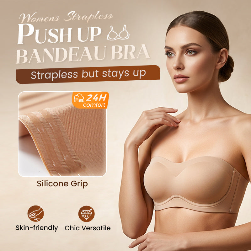 ⛱️Last Day Special Price ￡7.99!!💞Womens Strapless Bras Push Up Bandeau Bra Non Slip Wireless Supportive Padded Bras Seamless Comfortable Tube Jelly Bra