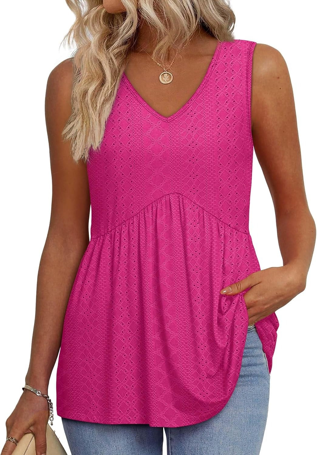 💜LAST DAY PROMOTION - 49%OFF💜Women's Print Flowy Sleeveless V Neck Peplum Tank Tops