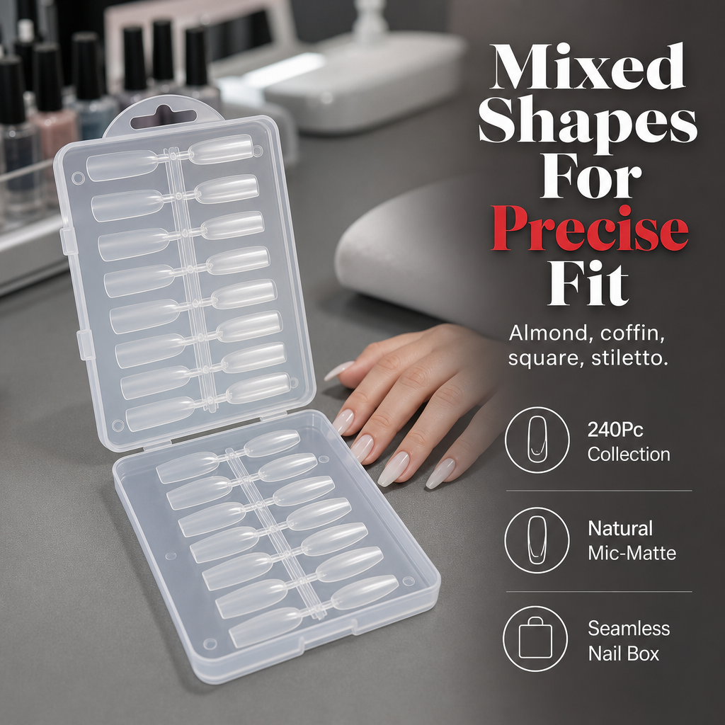 Long Seamless Almond Nail Tips