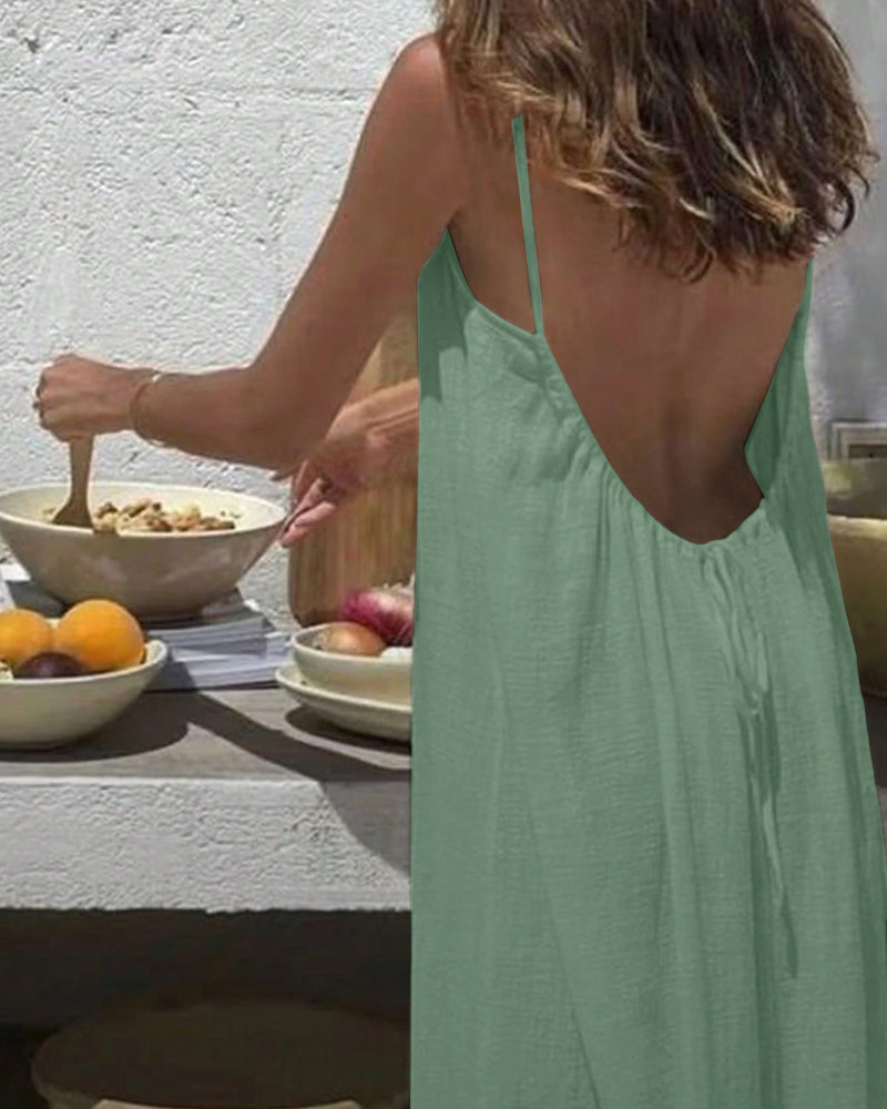 ❄️💕Hot Sale 50% OFF!💃Women's Solid Color Backless Cami Dress