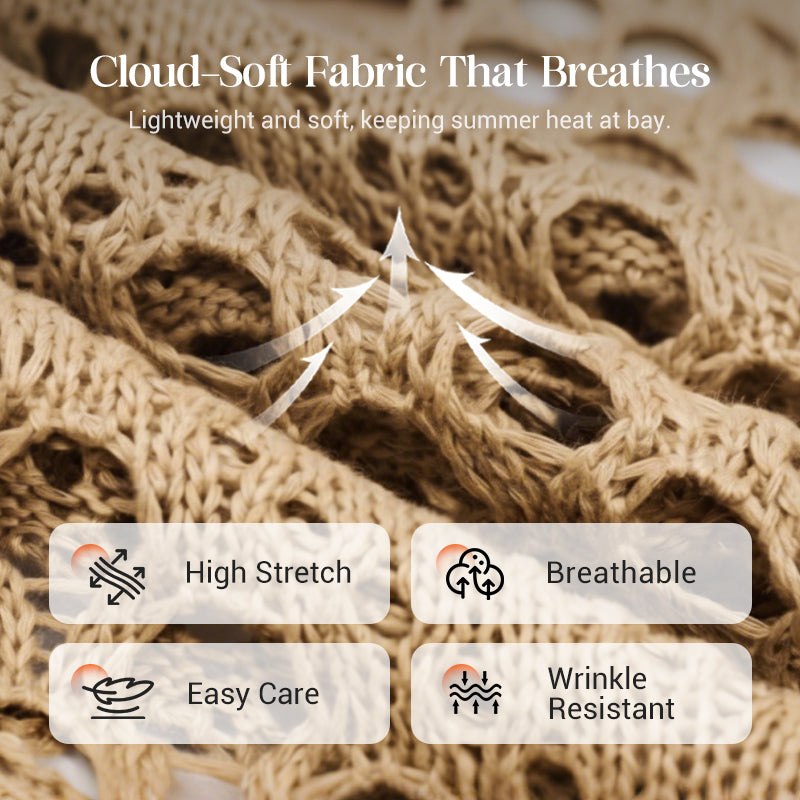 🥰Summer Sale-50% OFF💛Womens Bohemian-Inspired Beige Crochet Top With V-Neck