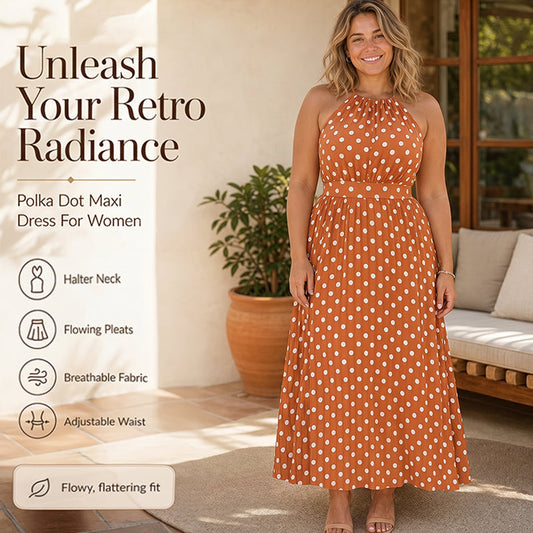👗 LIMITED-TIME 50% OFF! ✨ Polka Dot Halter Neck Dress – Flowy, Flattering, Retro-Chic 🌼