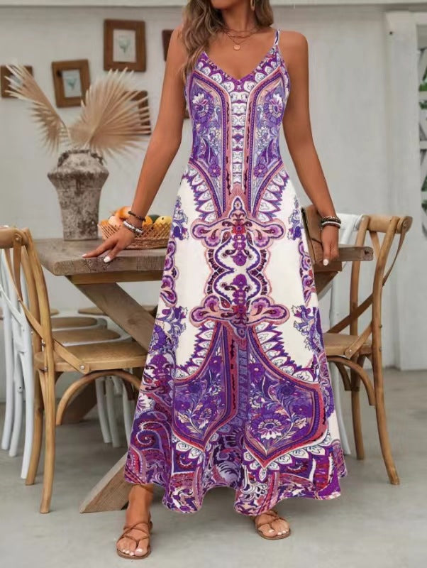 👗2026 Hot Sale✨Women’s Retro Print V-Neck Sleeveless Maxi Dress