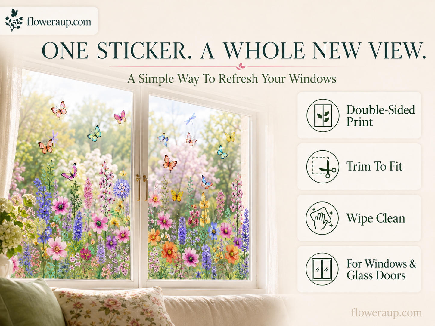 💐Colorful Floral Bouquet Window Sticker🖼️ Make Your Window Beautiful in Seconds! Cut to any size you like!