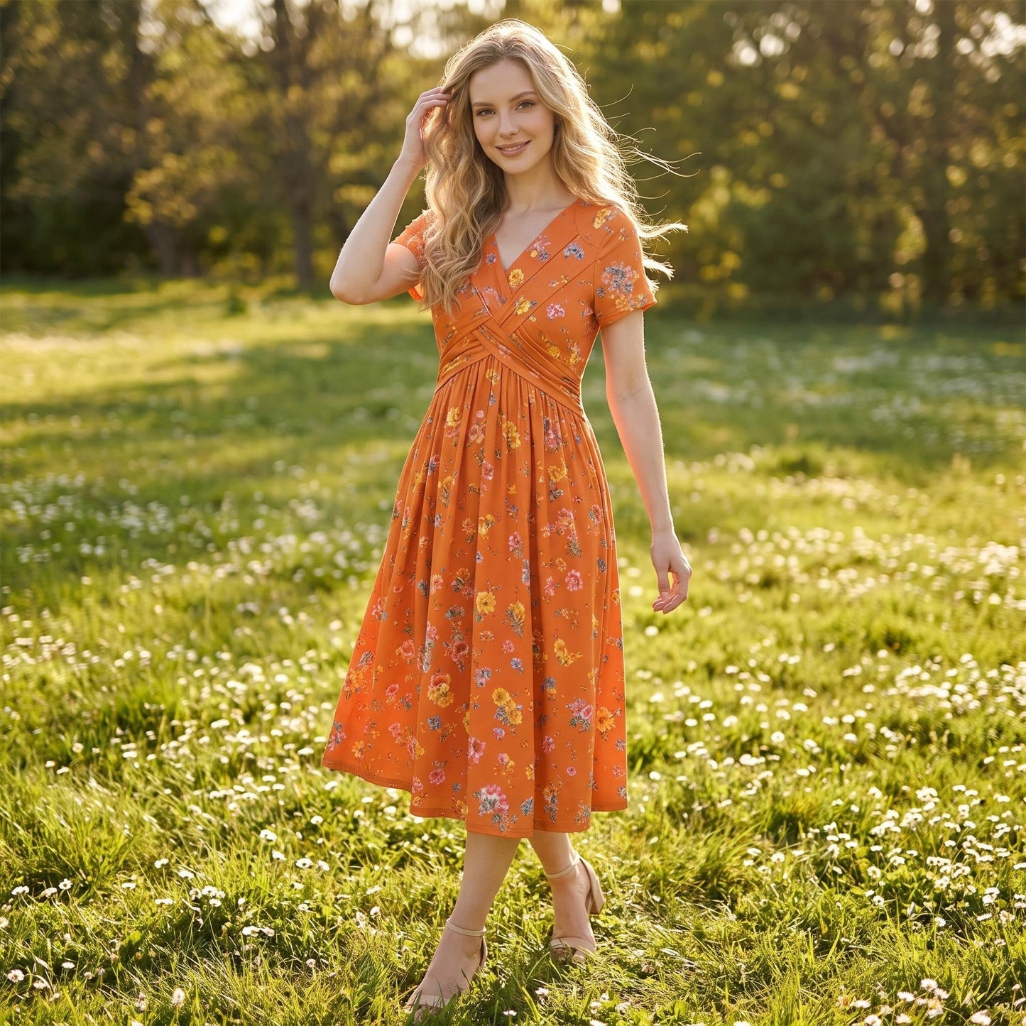 🌸LAST DAY SPECIAL PRICE!!🌸Women's V-Neck Floral Print Dress with Twist Waist