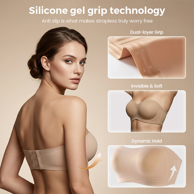 ⛱️Last Day Special Price ￡7.99!!💞Womens Strapless Bras Push Up Bandeau Bra Non Slip Wireless Supportive Padded Bras Seamless Comfortable Tube Jelly Bra