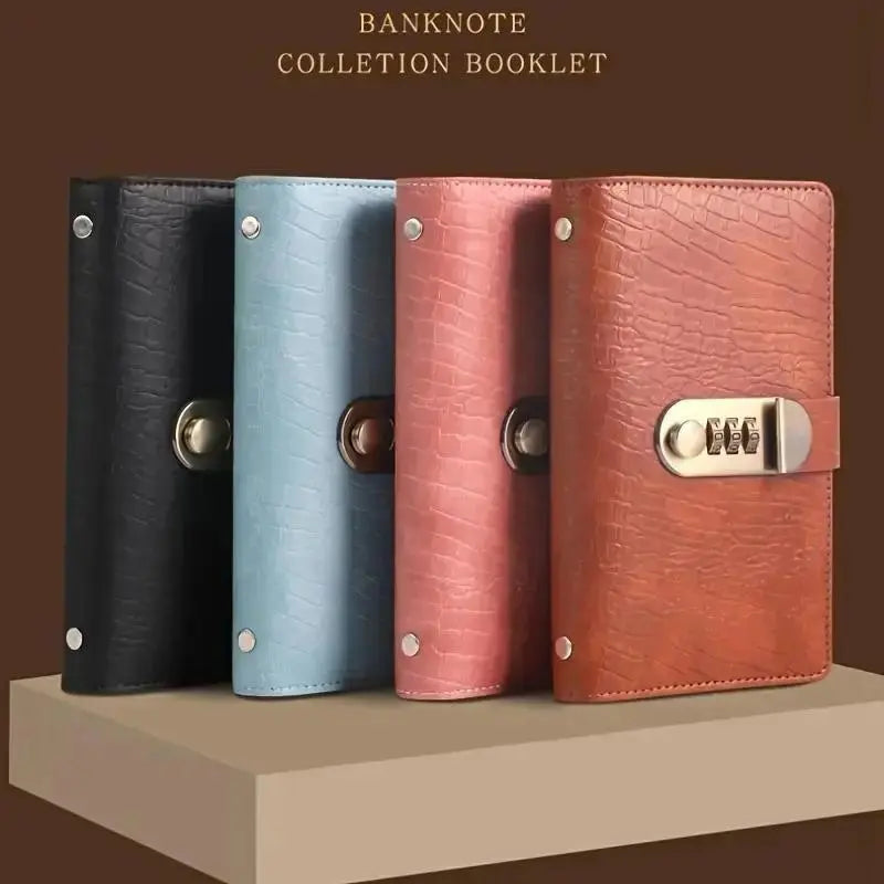 🥳LAST DAY SPECIAL PRICE ￡9.99💞100-Transparent-Pocket Currency Collectors Album, Top-Grade PU Leather, Password Lock, Durable Material, High Clarity Transparent Sleeves, Banknote Binder, Gift-Ready Office Accounting Supplies for Gift Use🎁