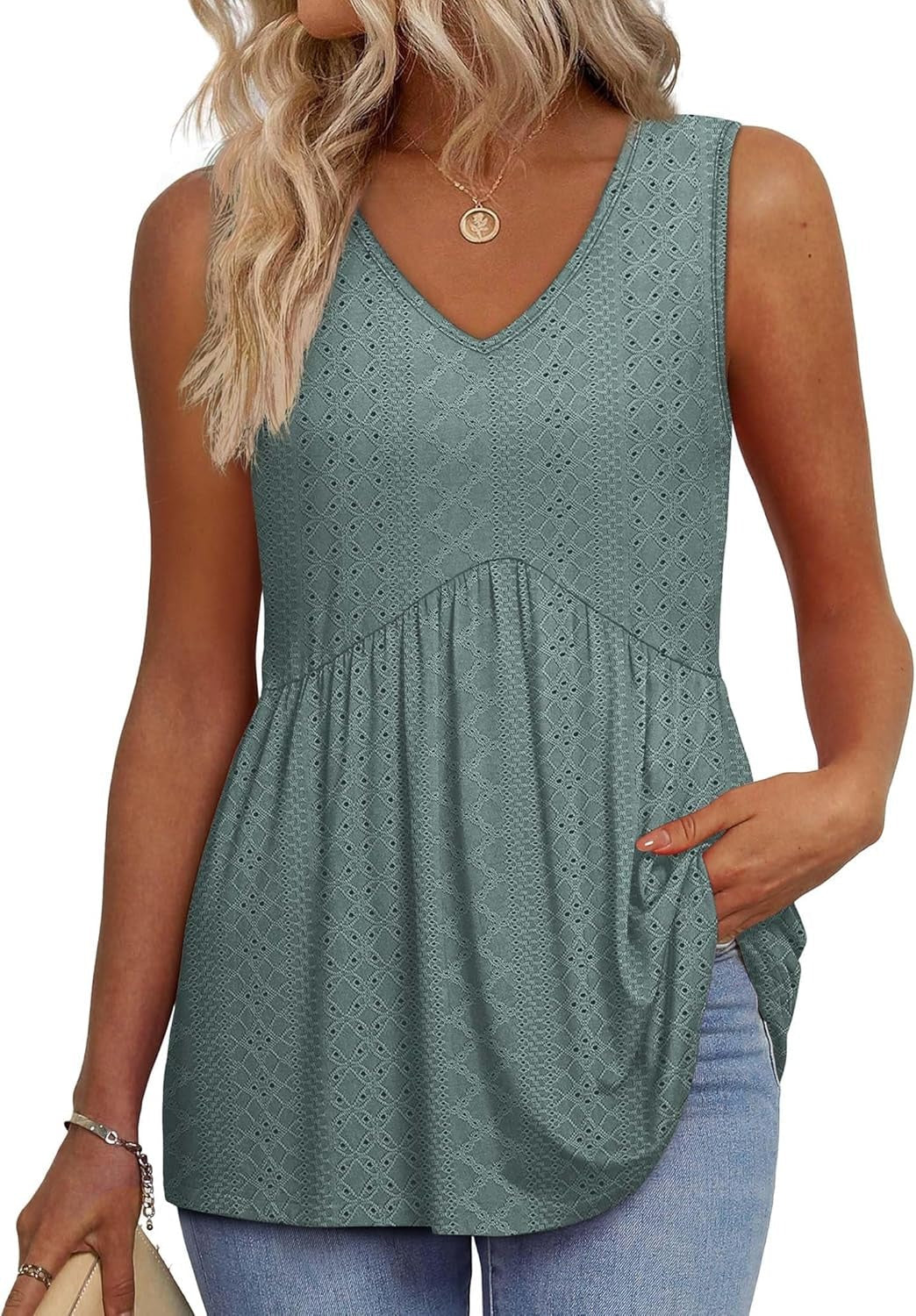 💜LAST DAY PROMOTION - 49%OFF💜Women's Print Flowy Sleeveless V Neck Peplum Tank Tops