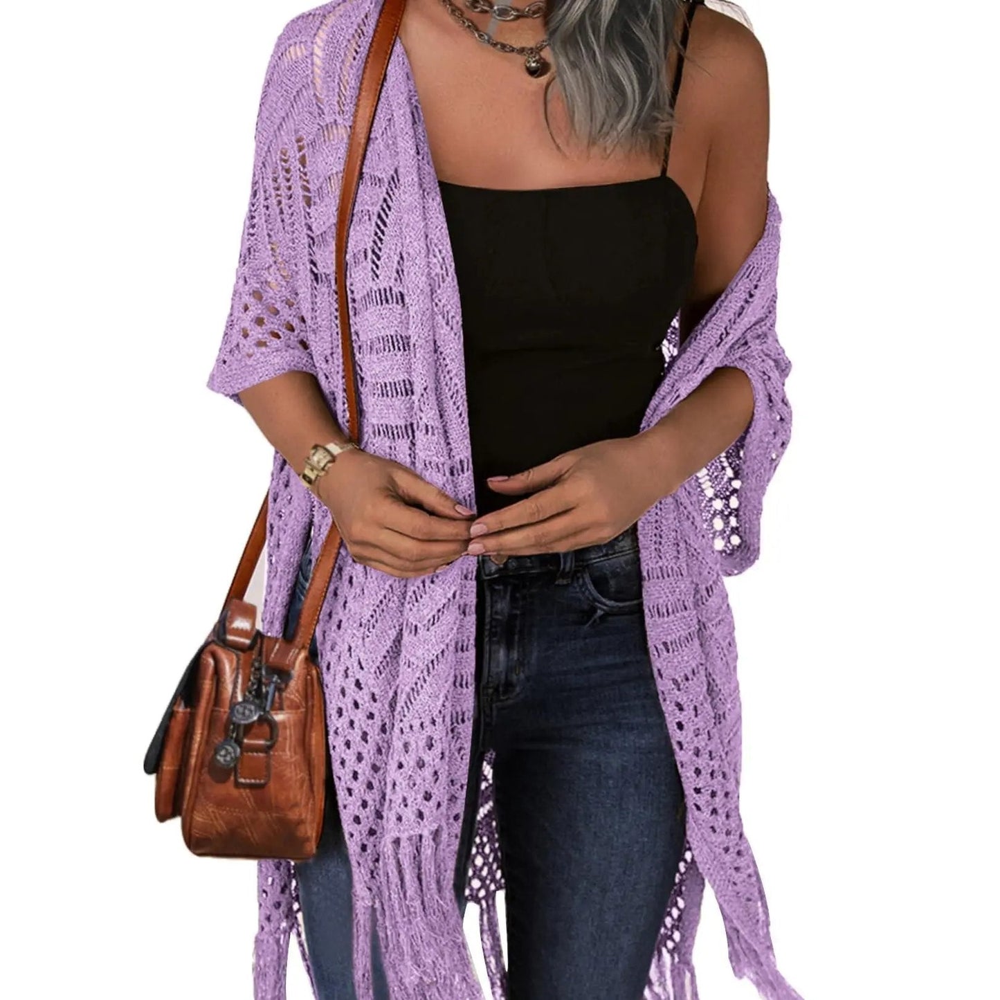 🔥This Week's Special Price:£15.99!!😍Women’s Oversized Knit Cardigan – Lightweight Crochet Tassel Kimono for Spring & Summer 🌸
