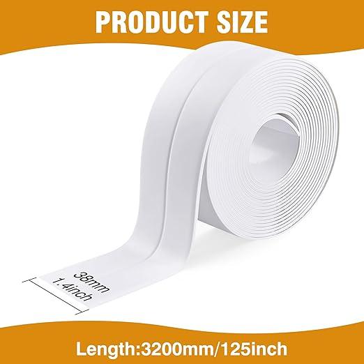 Bath Sealant Strip Self Adhesive 3 Rolls Caulk Tape White Waterproof Seal for Toilet Bathtub Shower Sink Wall Corner Kitchen with Sealing Tool 3.2m Length 38mm Width