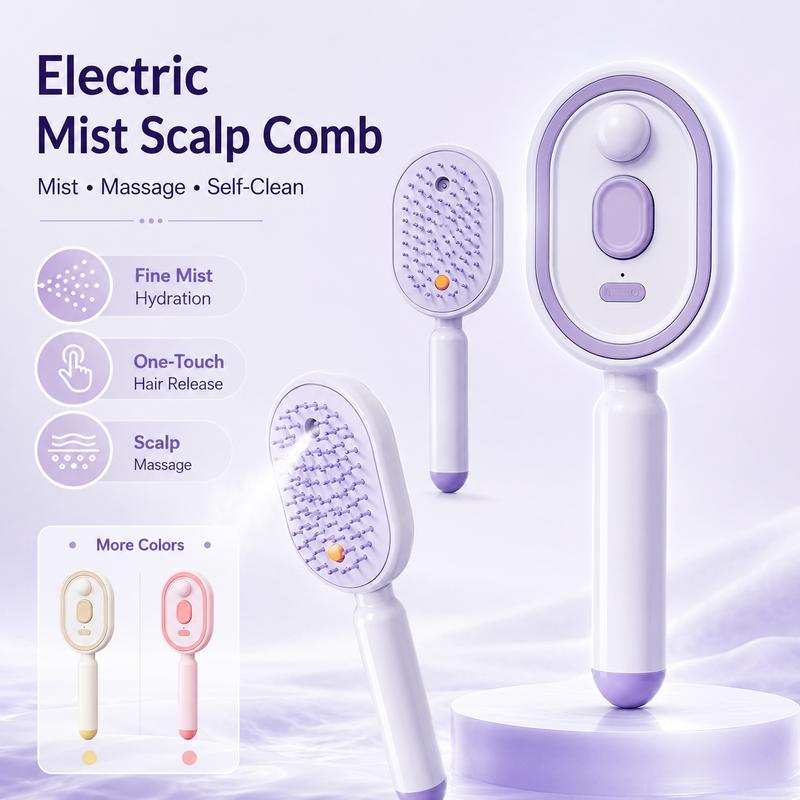 🔥LAST DAY SALE ONLY ￡14.99!!🔥ProGlide™🇬🇧 Scalp Massager Comb 💆‍♀️ – Self-Cleaning 🧼, Tangle-Free ✂️ & Frizz-Control Hair Brush with Soothing Mist Spray 💨✨ | Perfect for Dry, Brittle Hair 💧🌟