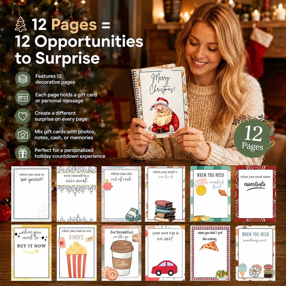 🎁70% OFF!!!-Ready for Christmas!🎅Christmas Gift Card Book, DIY Spiral-Bound Christmas Gift Card Holder Book🎁Personalized Xmas Gifts for Family, Festive & Party Supplies