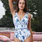 💥 Special Sale 50% OFF💥 V Neck Lace Up Printed One Piece Swimsuit and Skirt