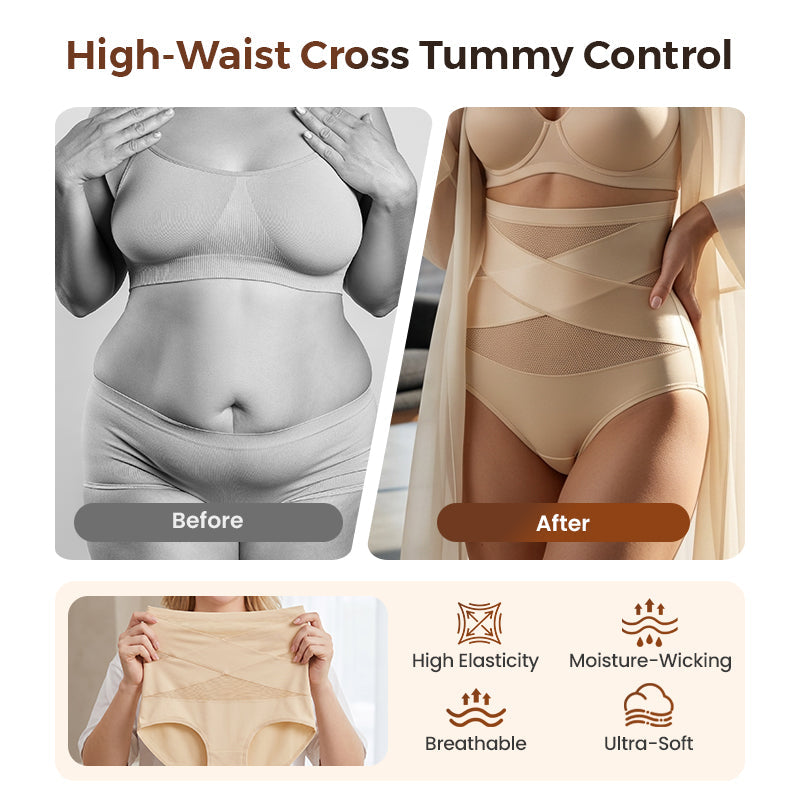 🌸 Last Day Special Price £5.99 ! 🎁Plus-Size High-Waist Cross Tummy Control Panties