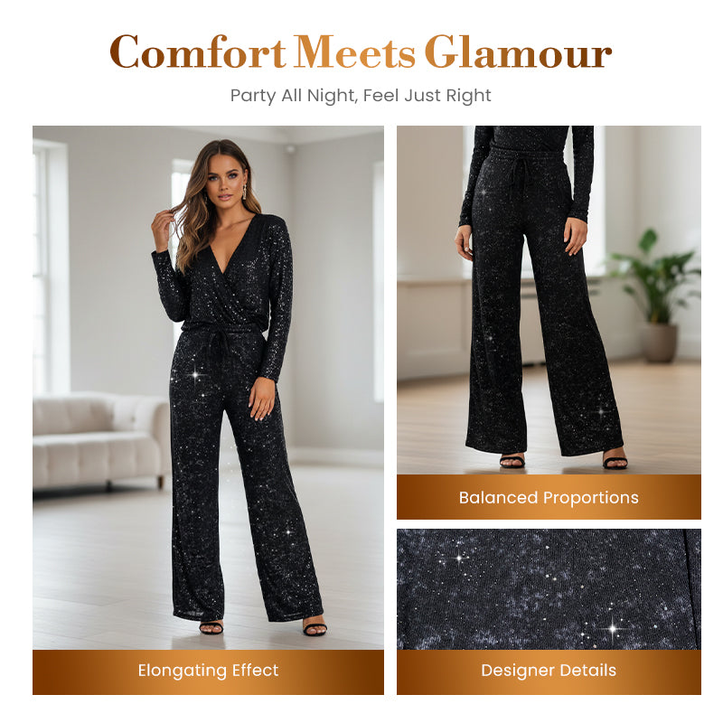 💖LAST DAY SALE 70% OFF🥰Women's Sequin Sparkle Wide Leg Pants with Elastic Waistband