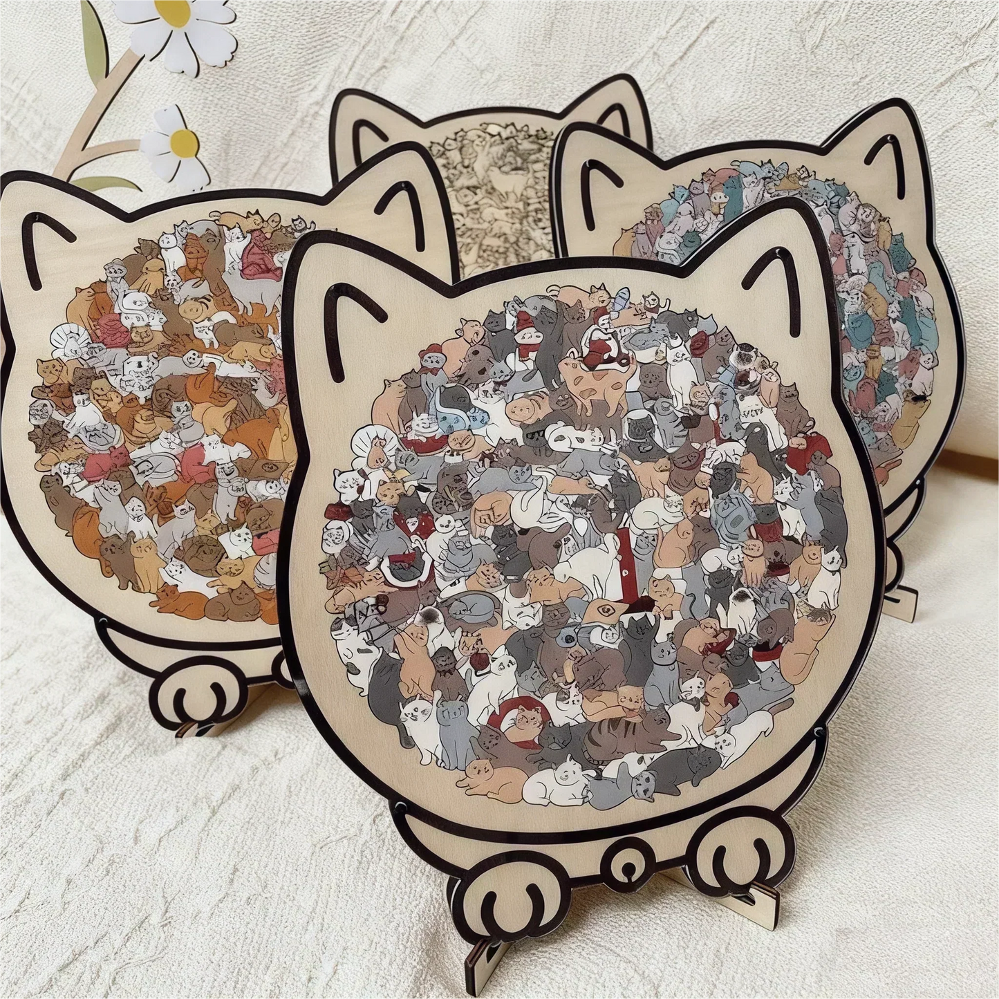 🎁Christmas Sale 49% OFF🎅135-Piece Morandi-Colored Cat Shaped Wooden Jigsaw Puzzle
