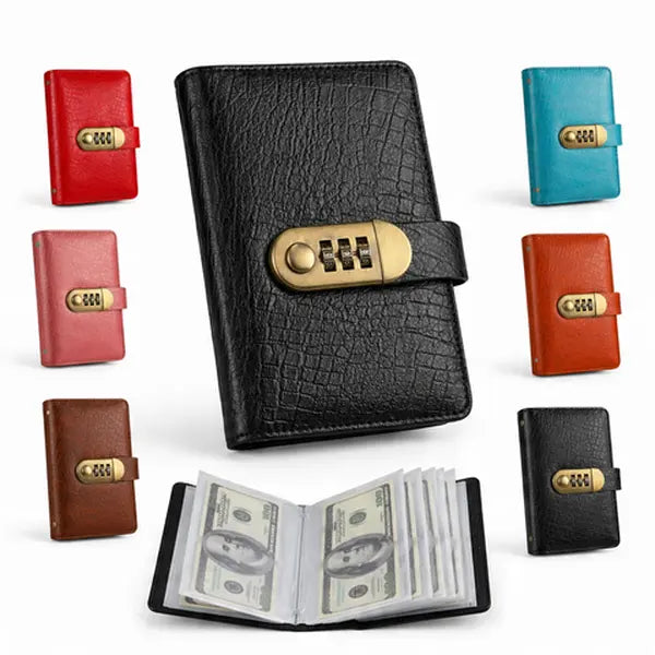 🥳LAST DAY SPECIAL PRICE ￡9.99💞100-Transparent-Pocket Currency Collectors Album, Top-Grade PU Leather, Password Lock, Durable Material, High Clarity Transparent Sleeves, Banknote Binder, Gift-Ready Office Accounting Supplies for Gift Use🎁