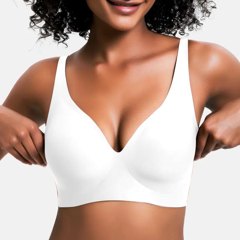 💕 Jelly Wireless Womens Comfortable Wireless Bras Push Up Bralettes Seamless Tshirts Bras Deep V Everyday Bras