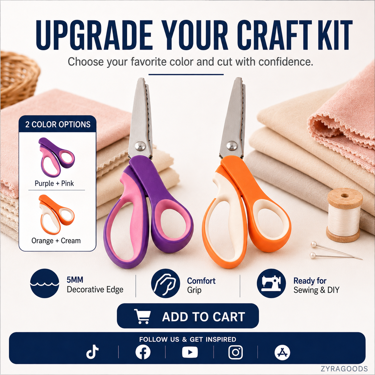 🥳2026 TOP PICK🥳 Pinking Shears Scissors – Stainless Steel, Ergonomic Cushioned Handles – Perfect for Sewing, Quilting & Scrapbooking! 🧵💨