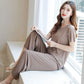 💖Limited Sale 50% OFF💖Soft Comfortable Ice Silk Short Sleeve T-Shirt Two Piece Set Loose Wide-leg Pants