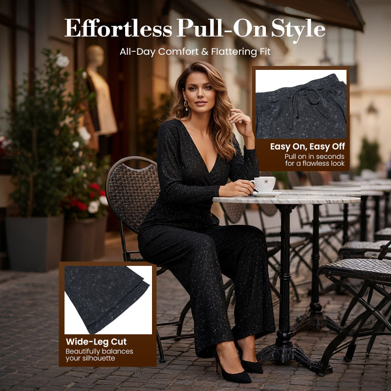 💖LAST DAY SALE 70% OFF🥰Women's Sequin Sparkle Wide Leg Pants with Elastic Waistband