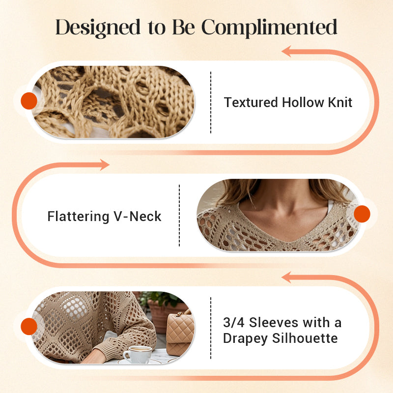 🥰Summer Sale-50% OFF💛Womens Bohemian-Inspired Beige Crochet Top With V-Neck