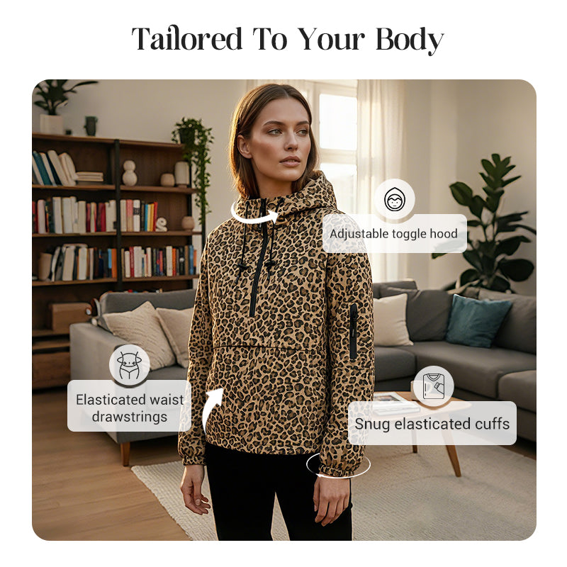 Leopard Print Hooded Pullover with Kangaroo Pocket