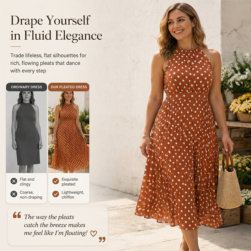 👗 LIMITED-TIME 50% OFF! ✨ Polka Dot Halter Neck Dress – Flowy, Flattering, Retro-Chic 🌼