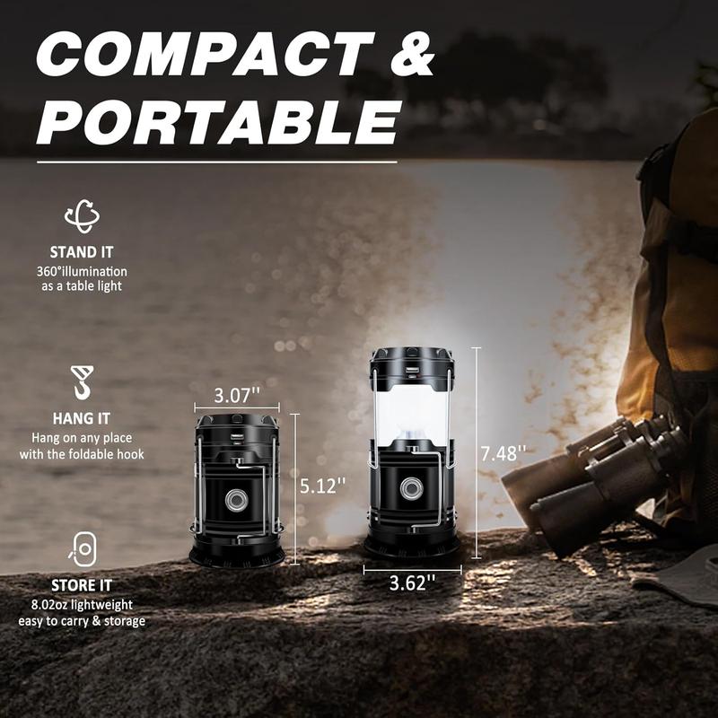 Solar Rechargeable Camping Lantern – Collapsible LED, IPX5 Waterproof 💡 Magnetic Base & Foldable Hook 🏔️ Ideal for Camping, Hiking & Emergency Outages 🔋