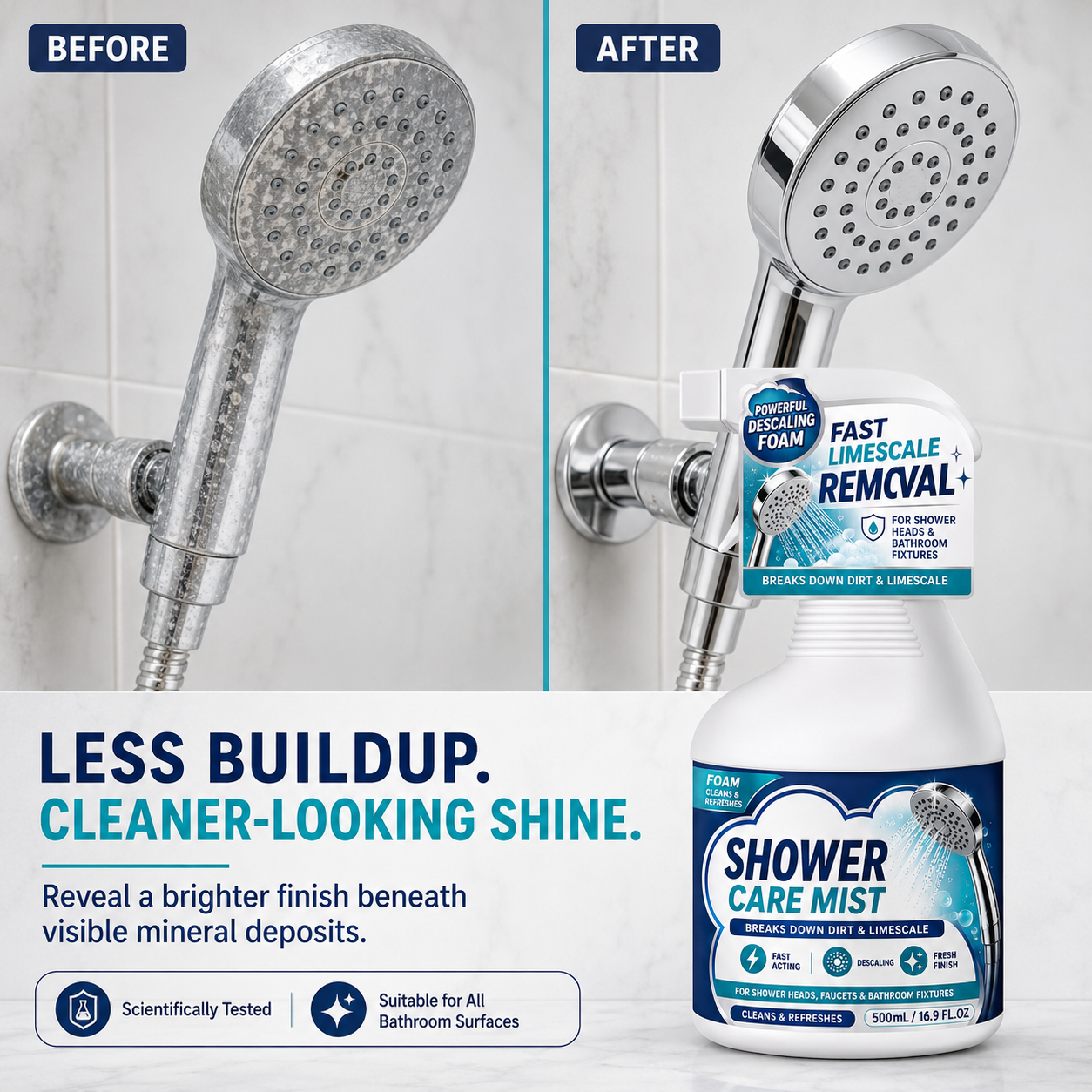 ❄️Summerfresh 50% OFF!🚿Fast-Acting Bathroom Limescale Remover Spray – Shower, Tap & Hard-Water Deposit Cleaner, 500ml