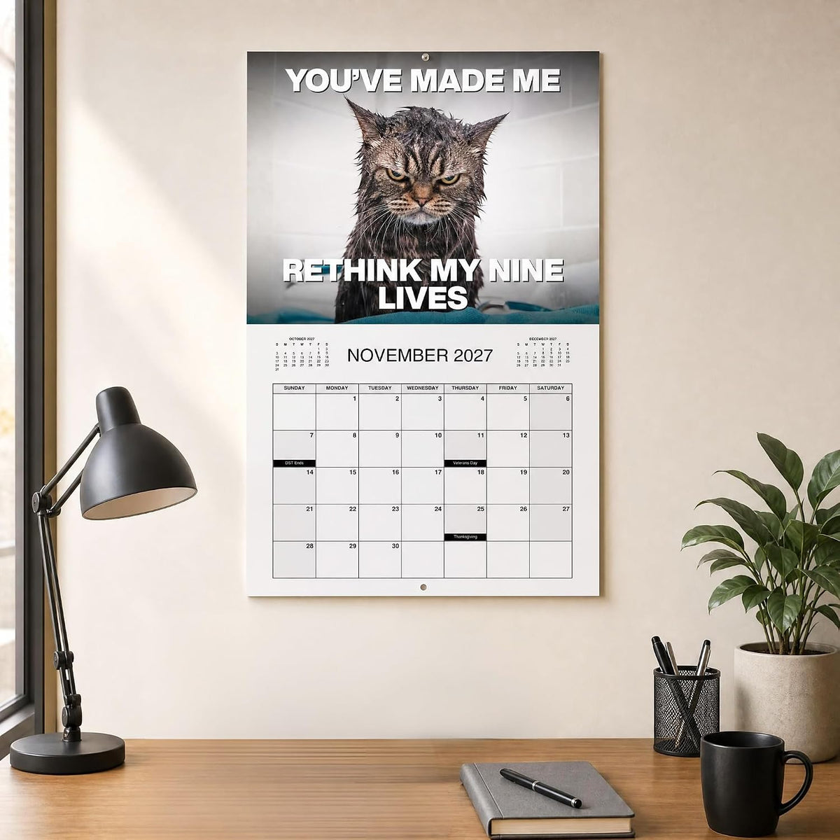 🏆 Last Day Special Price £5.99! 🗓️PISSED-OFF CATS😼💢2027 Wall Calendar - Funny Gift for Cat Lovers