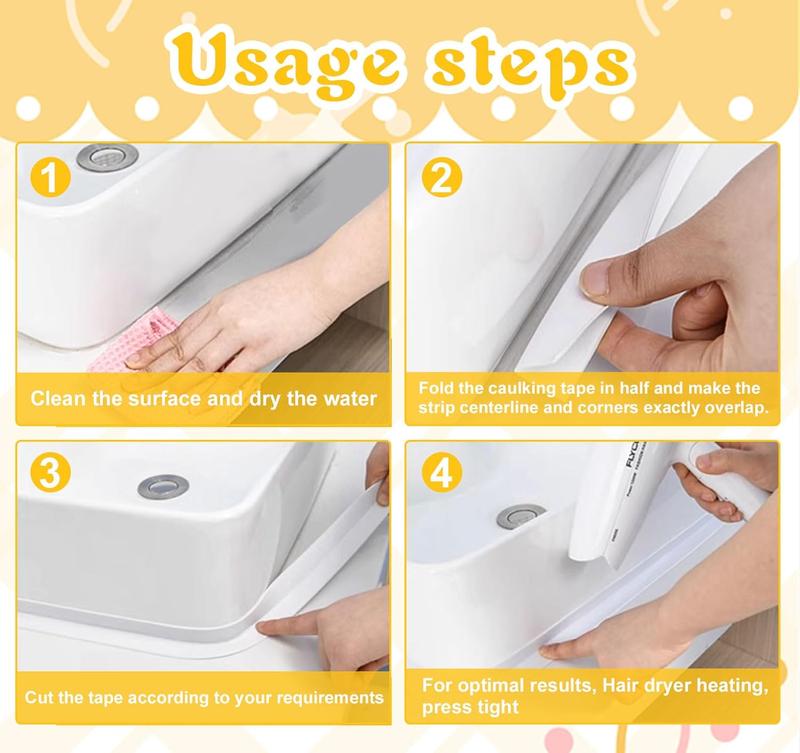 Bath Sealant Strip Self Adhesive 3 Rolls Caulk Tape White Waterproof Seal for Toilet Bathtub Shower Sink Wall Corner Kitchen with Sealing Tool 3.2m Length 38mm Width