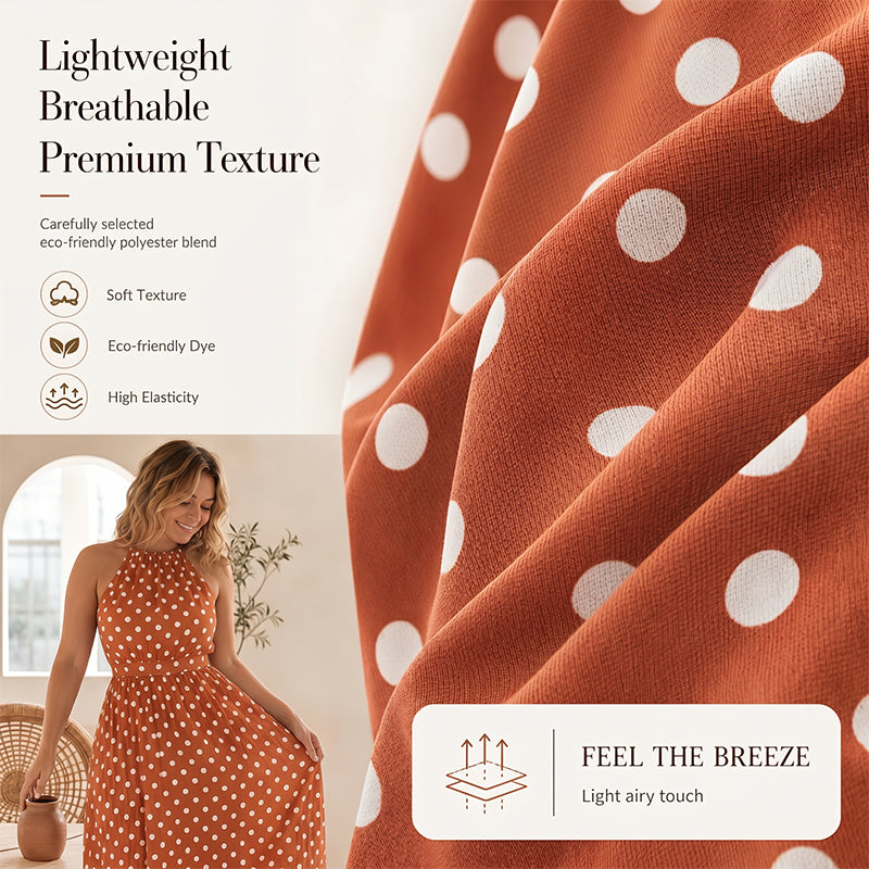 👗 LIMITED-TIME 50% OFF! ✨ Polka Dot Halter Neck Dress – Flowy, Flattering, Retro-Chic 🌼