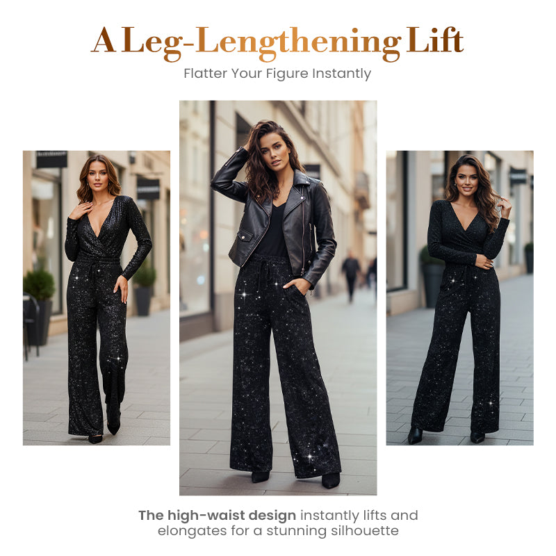 💖LAST DAY SALE 70% OFF🥰Women's Sequin Sparkle Wide Leg Pants with Elastic Waistband