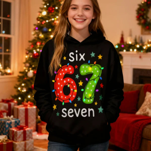 ⌛ Only 3 Days Left – 50% off everything! ⏰ Kids' Christmas Hoodie with "67" Graphic Print