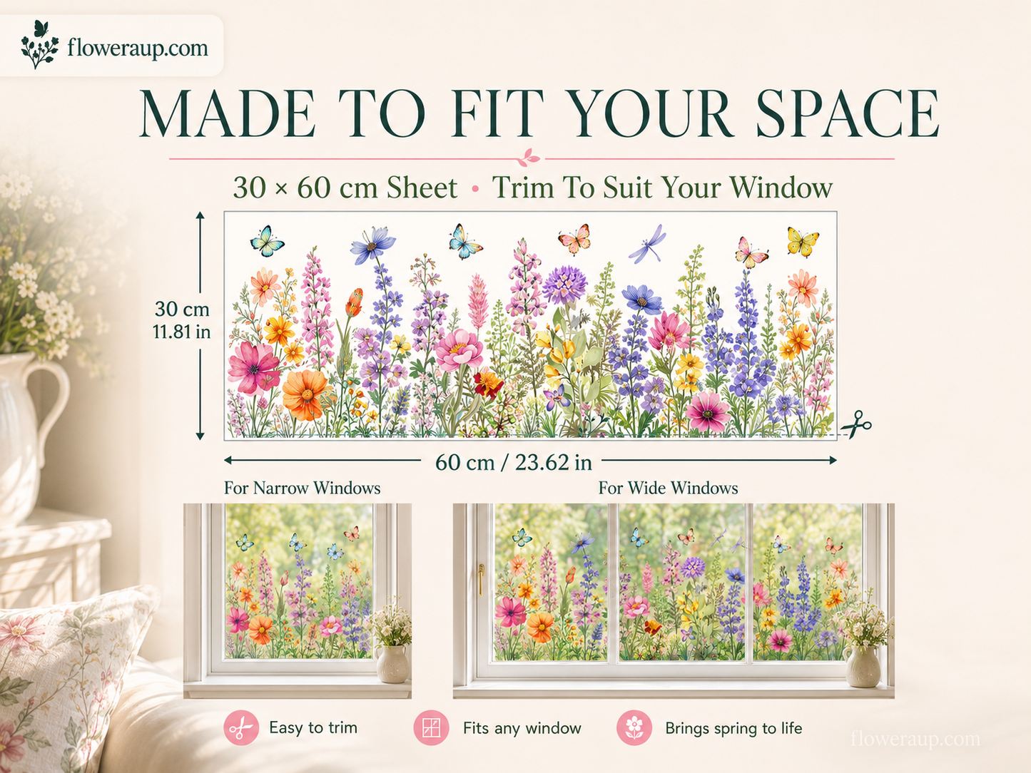 💐Colorful Floral Bouquet Window Sticker🖼️ Make Your Window Beautiful in Seconds! Cut to any size you like!