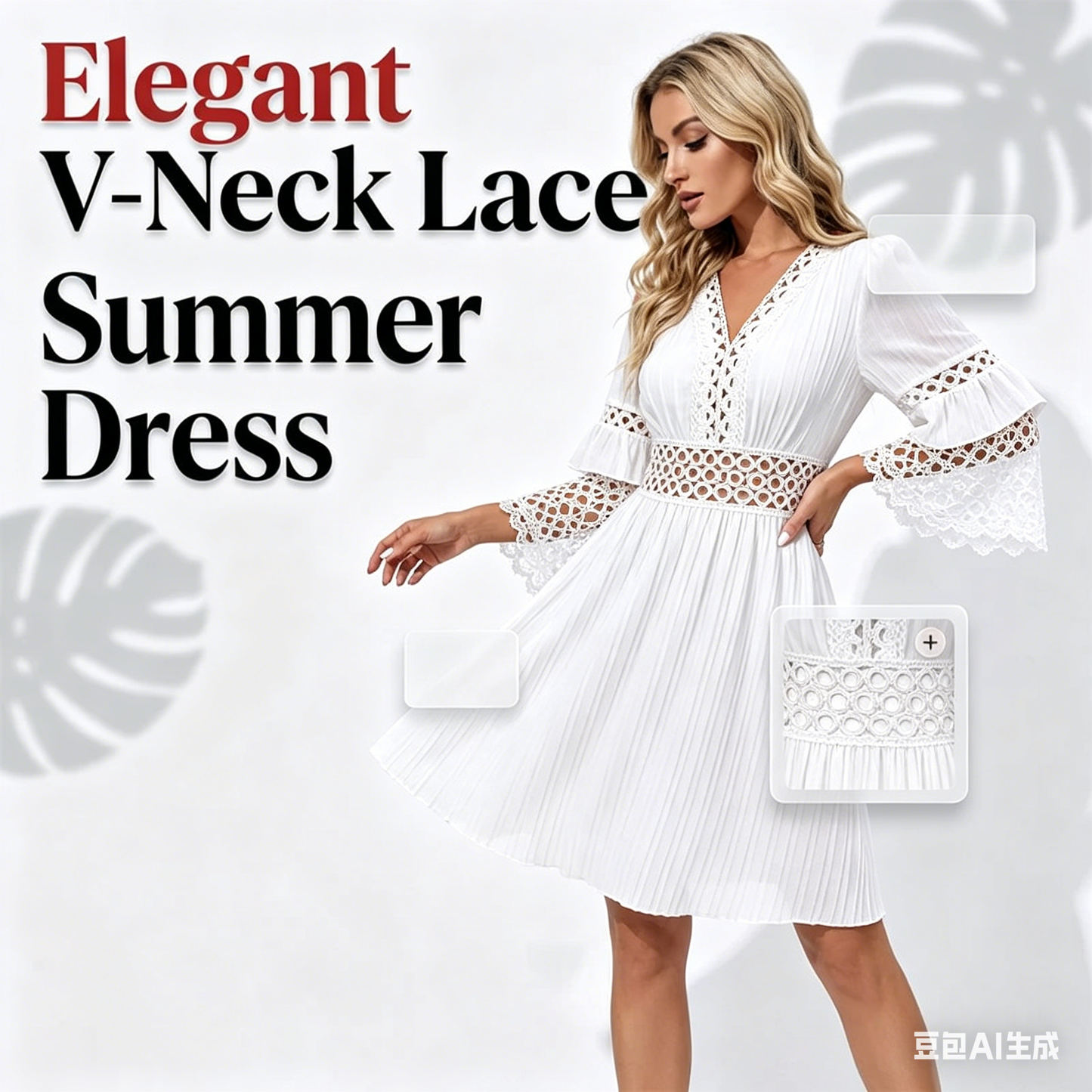 Chic V-Neck Dress with Lace Cutout Details