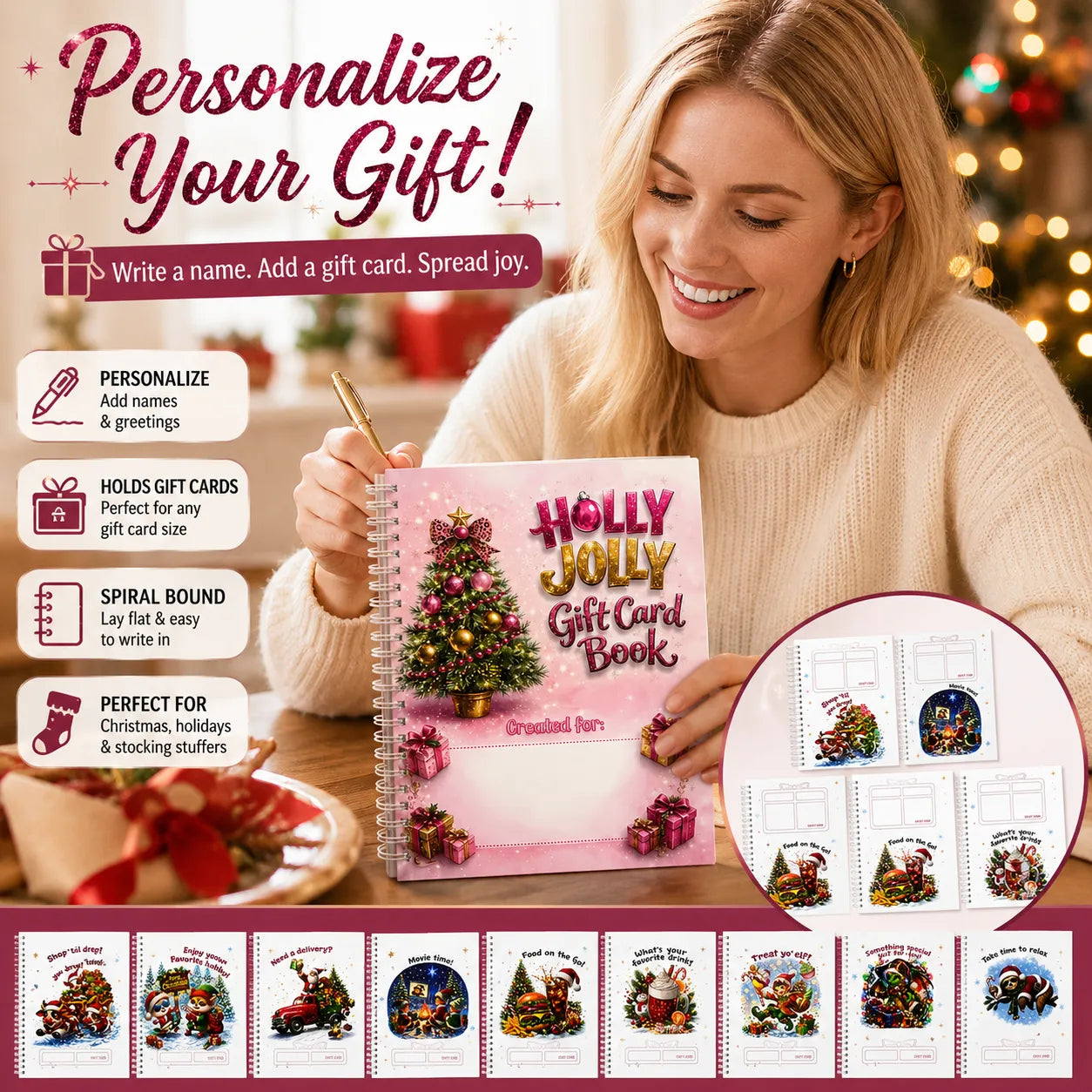 🎁70% OFF!!!-Ready for Christmas!🎅Christmas Gift Card Book, DIY Spiral-Bound Christmas Gift Card Holder Book🎁Personalized Xmas Gifts for Family, Festive & Party Supplies