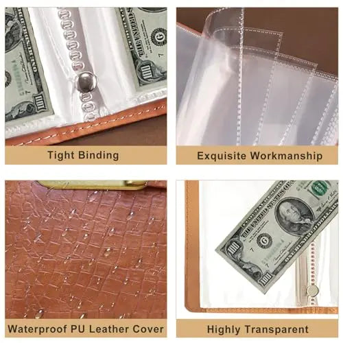 🥳LAST DAY SPECIAL PRICE ￡9.99💞100-Transparent-Pocket Currency Collectors Album, Top-Grade PU Leather, Password Lock, Durable Material, High Clarity Transparent Sleeves, Banknote Binder, Gift-Ready Office Accounting Supplies for Gift Use🎁