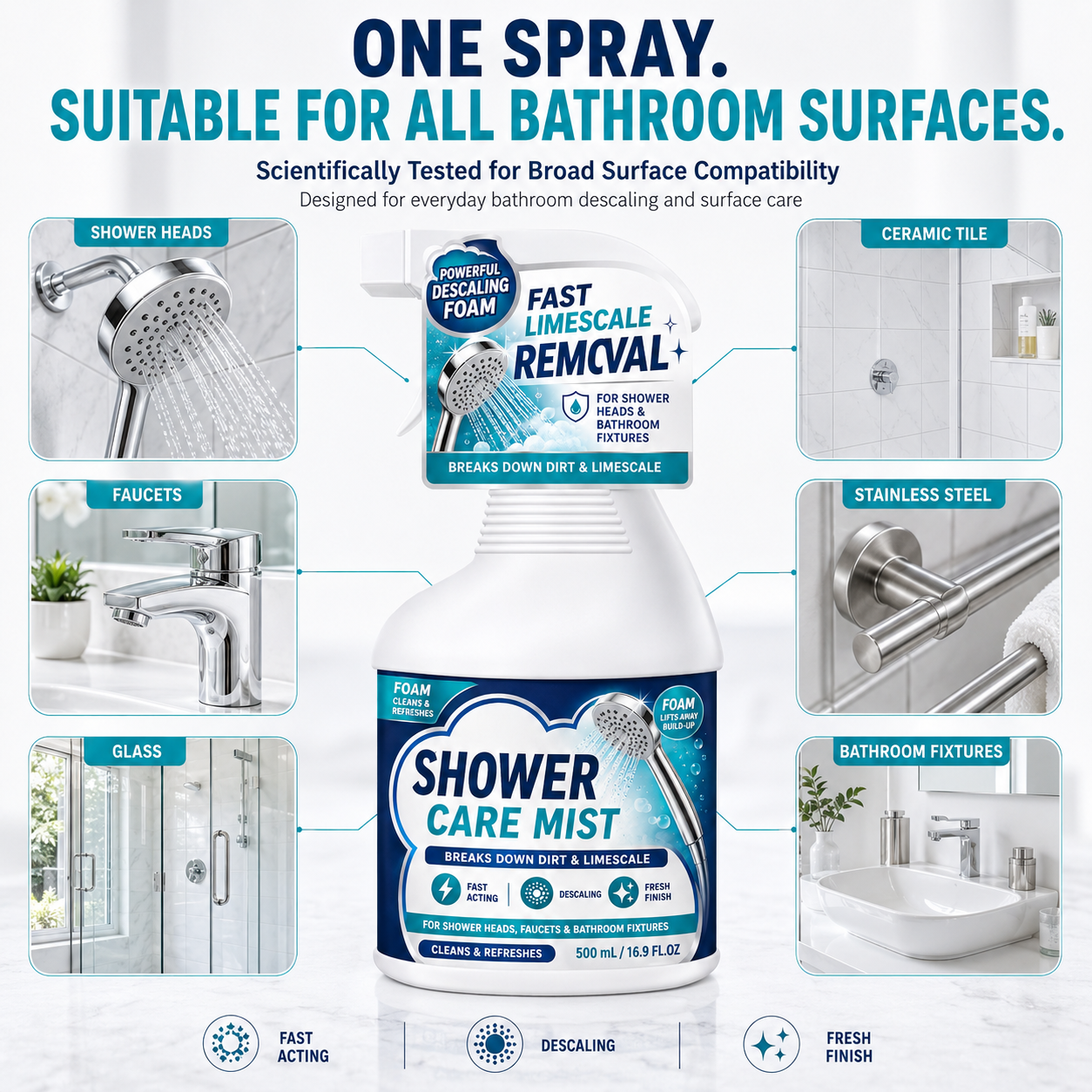 ❄️Summerfresh 50% OFF!🚿Fast-Acting Bathroom Limescale Remover Spray – Shower, Tap & Hard-Water Deposit Cleaner, 500ml