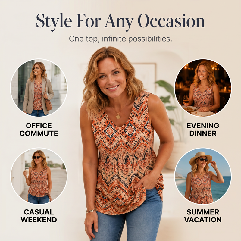 💜LAST DAY PROMOTION - 49%OFF💜Women's Print Flowy Sleeveless V Neck Peplum Tank Tops