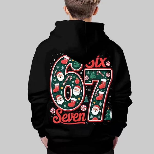 ⌛ Only 3 Days Left – 50% off everything! ⏰ Kids' Christmas Hoodie with "67" Graphic Print