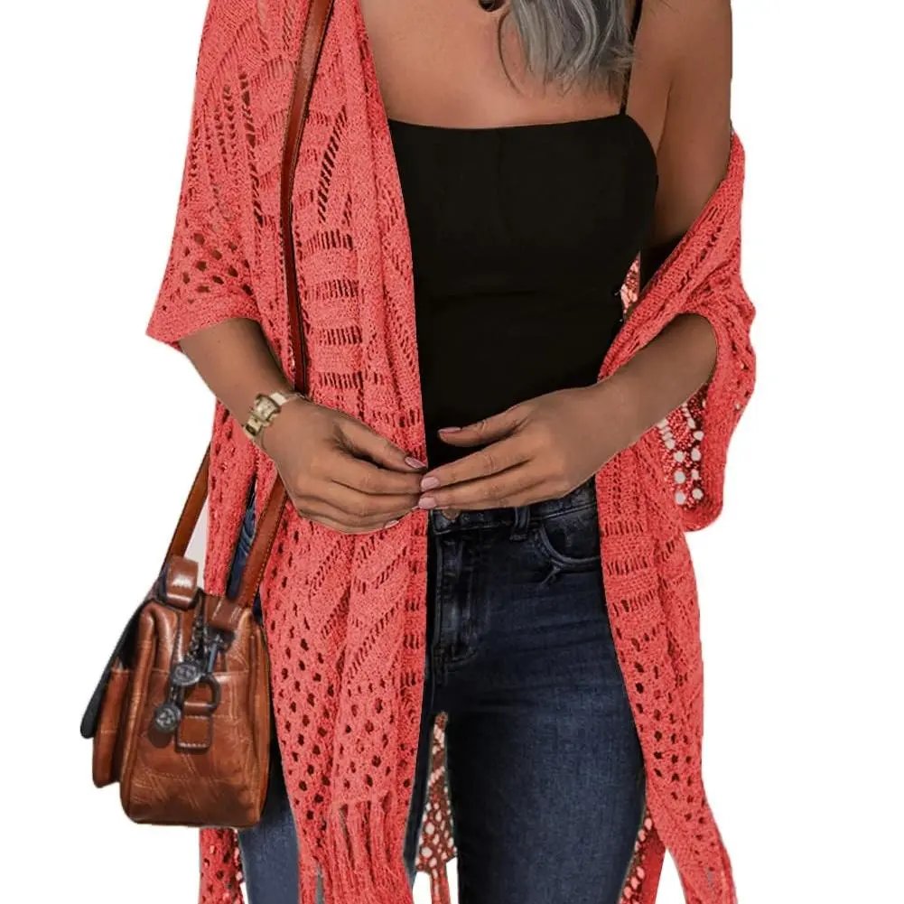🔥This Week's Special Price:£15.99!!😍Women’s Oversized Knit Cardigan – Lightweight Crochet Tassel Kimono for Spring & Summer 🌸